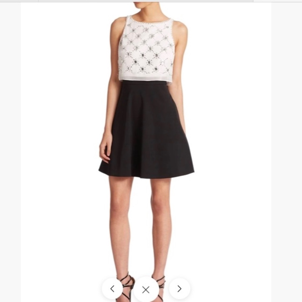 Aidan Mattox Embellished Popover Mini Dress White Black Size 0 NWT
